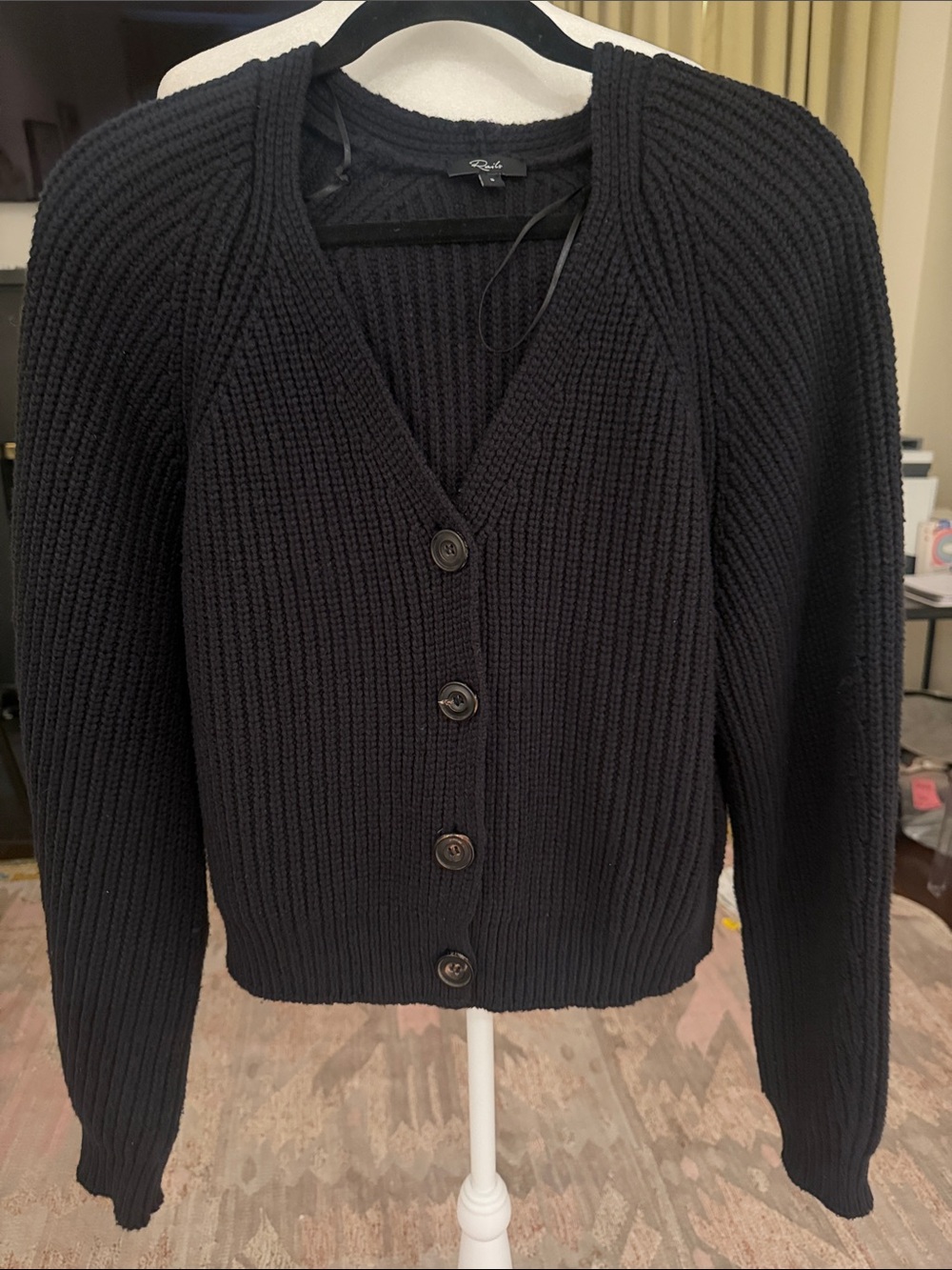Rails - Women’s Black Josie Ribbed V-Neck Button Cardigan - Size: Small